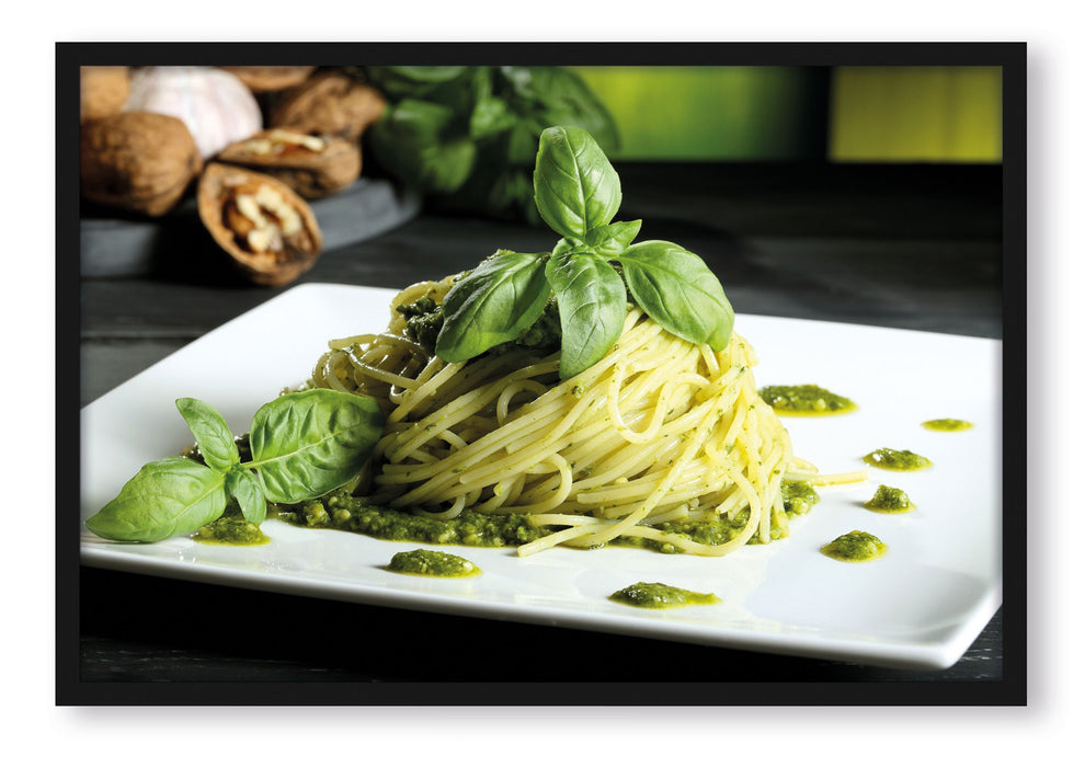Spaghetti mit grünem Pesto, Poster mit Bilderrahmen