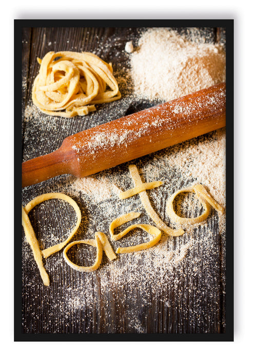 Pixxprint Frische Nudeln Pasta Italia, Poster mit Bilderrahmen