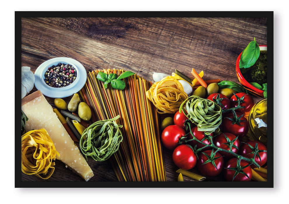 Pixxprint Pasta Italia mit Tomaten, Poster mit Bilderrahmen