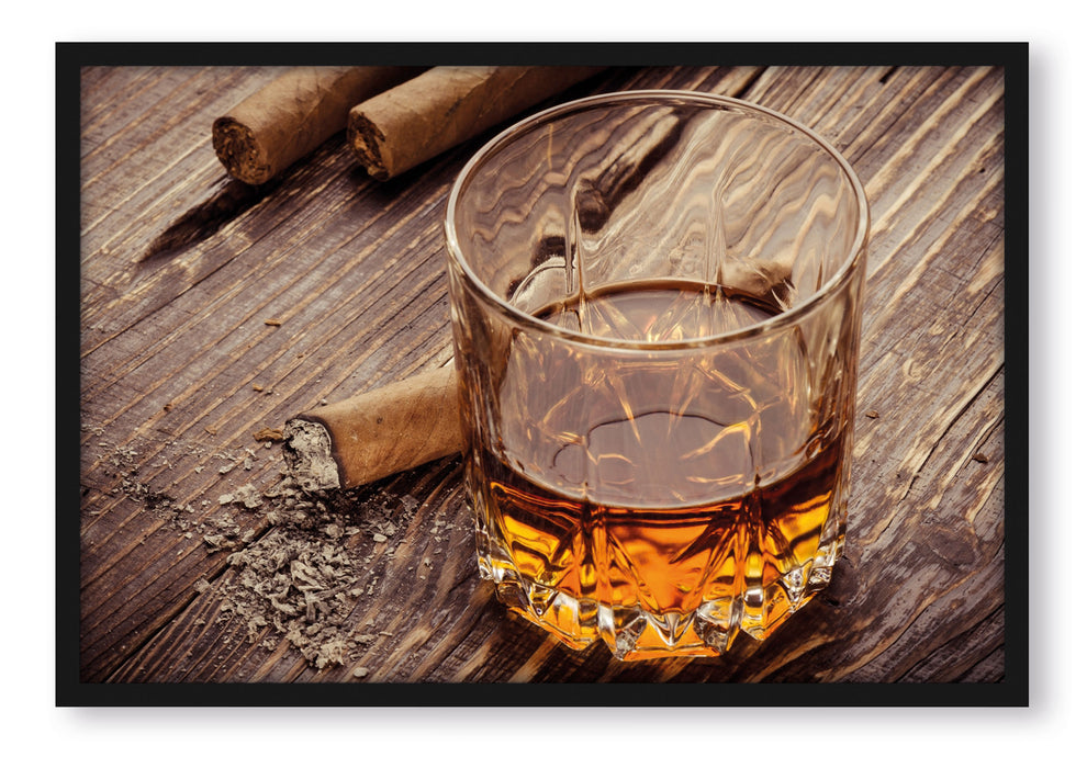 Pixxprint Whiskey und Zigarren, Poster mit Bilderrahmen