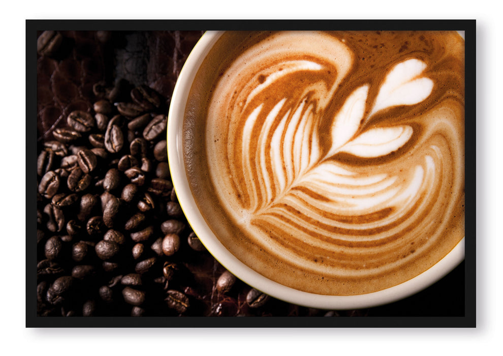 Pixxprint Tasse Kaffee mit Schaumherz, Poster mit Bilderrahmen