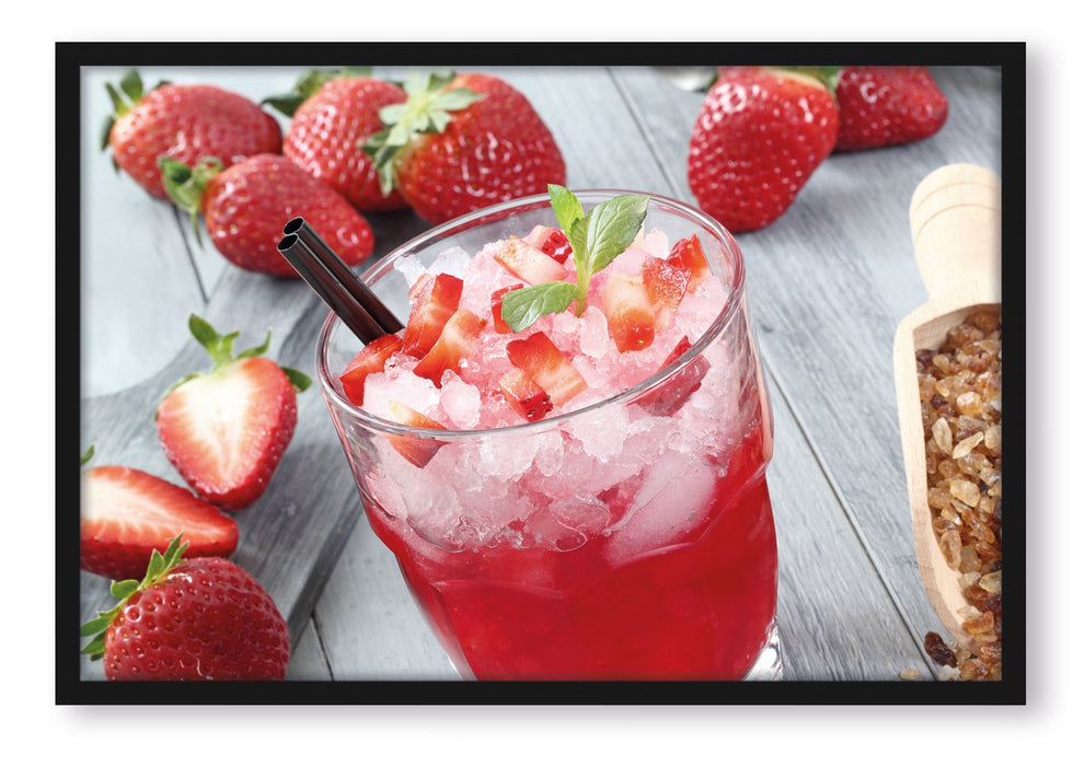 Pixxprint Leckerer Erdbeercocktail, Poster mit Bilderrahmen