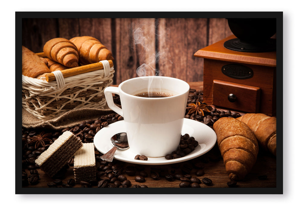 Pixxprint heißer aufgebrühter Kaffee, Poster mit Bilderrahmen