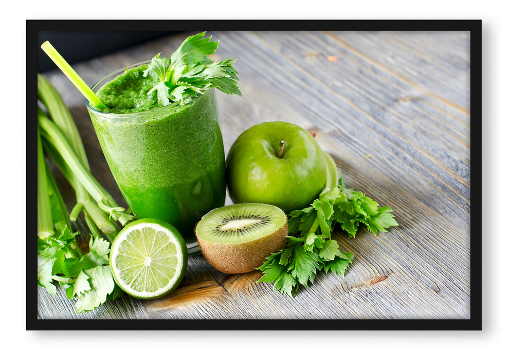 Pixxprint BIO Smoothie Apfel Limette Kiwi, Poster mit Bilderrahmen