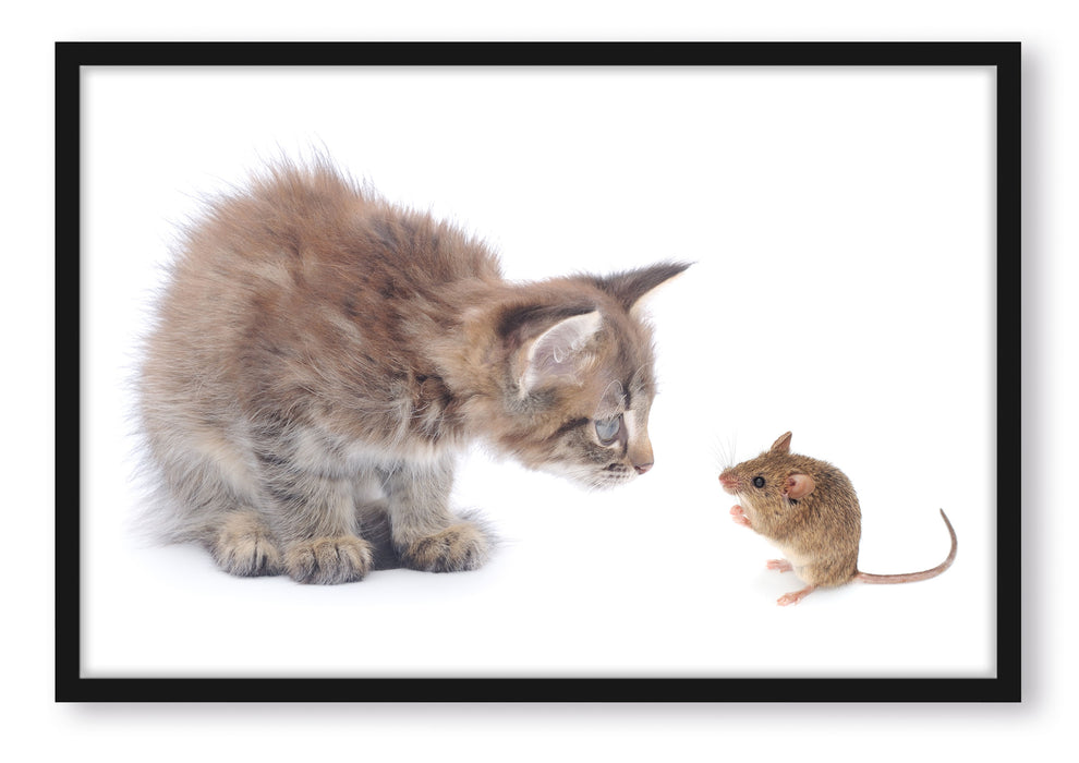 Pixxprint Katze und Maus Freunde, Poster mit Bilderrahmen