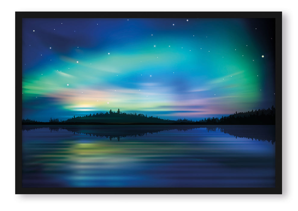 Pixxprint Finnische Polarlichter, Poster mit Bilderrahmen