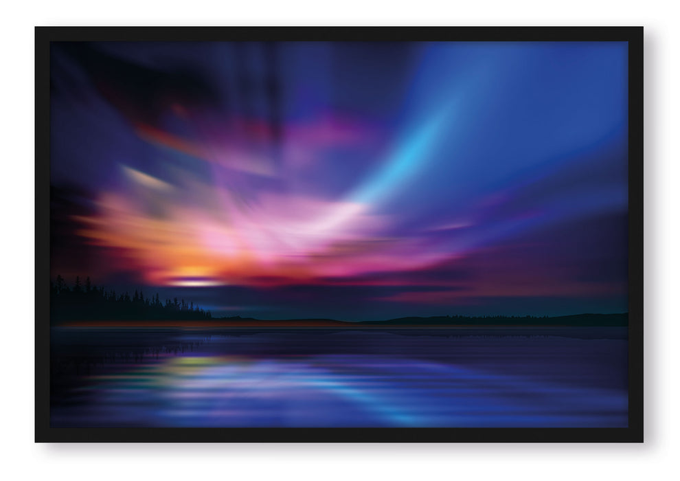 Pixxprint Nordische Polarlichter, Poster mit Bilderrahmen
