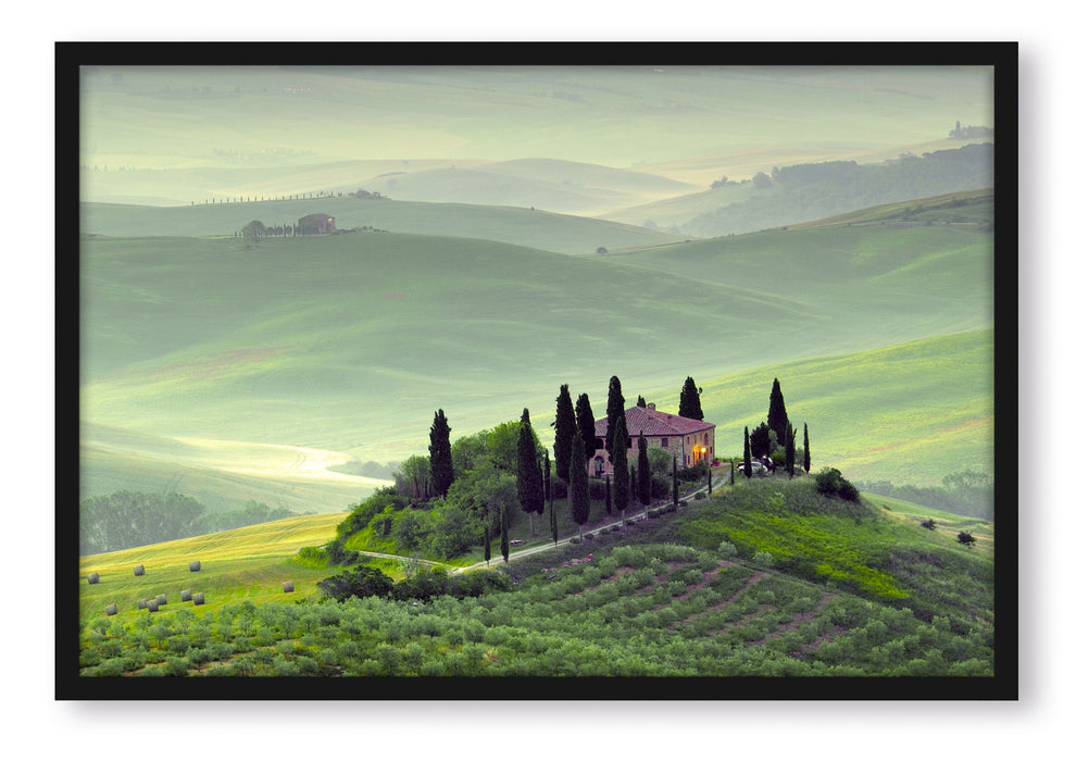 Pixxprint Wunderschöne Toskana Landschaft, Poster mit Bilderrahmen