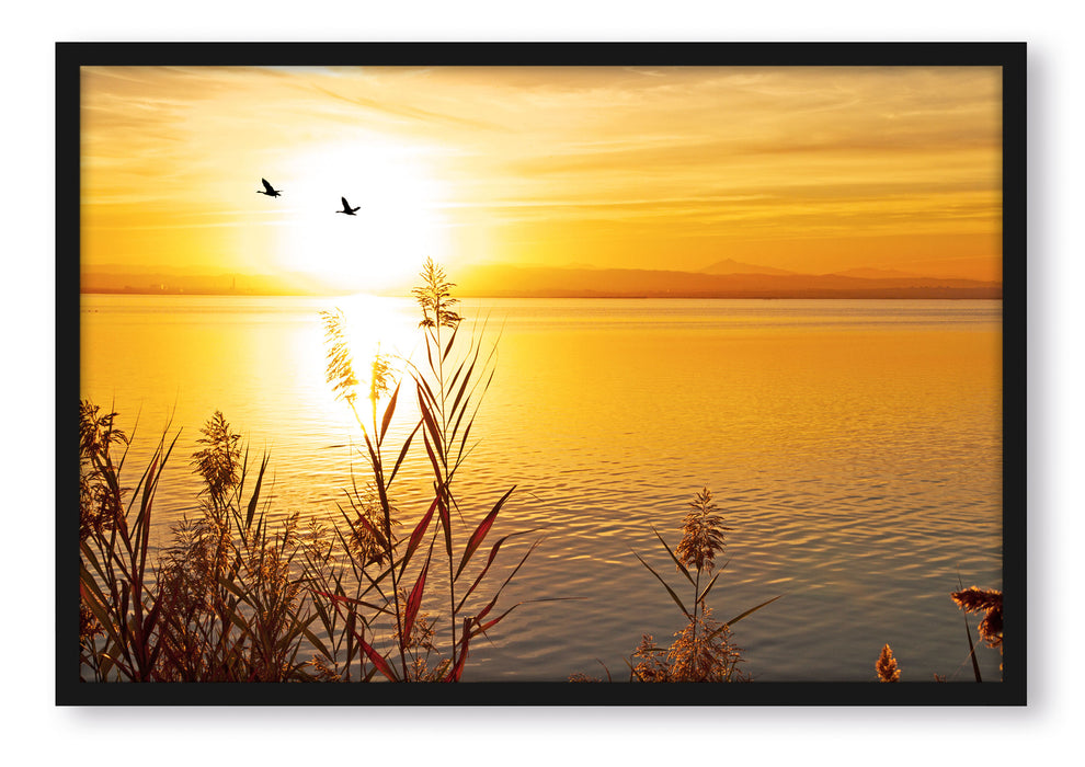 Pixxprint Sonnenuntergang am See, Poster mit Bilderrahmen