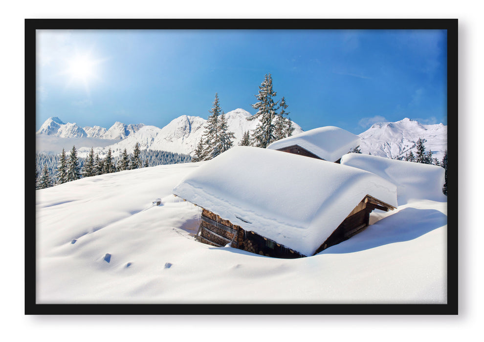 Pixxprint Berghütten in den Alpen, Poster mit Bilderrahmen