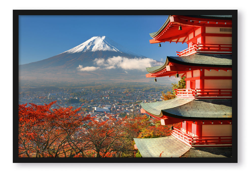Pixxprint Tempel am Fudschijama Japan, Poster mit Bilderrahmen