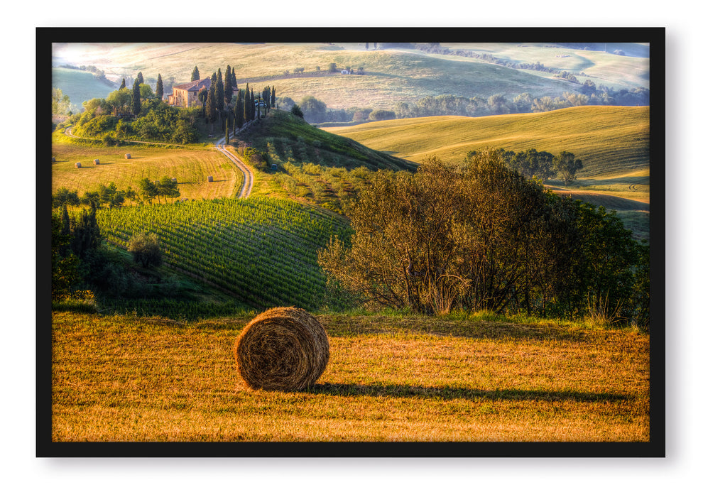 Pixxprint Italienische Toskana Landschaft, Poster mit Bilderrahmen