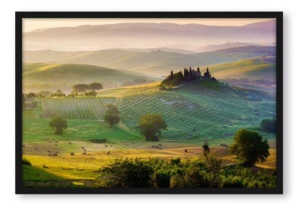 Pixxprint Toskana Landschaft, Poster mit Bilderrahmen