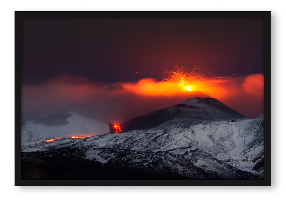 Gefährlicher Vulkanausbruch, Poster mit Bilderrahmen