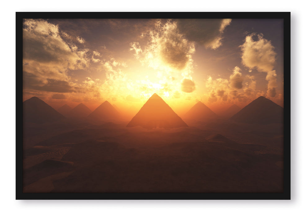 Pyramiden beim Sonnenuntergang, Poster mit Bilderrahmen