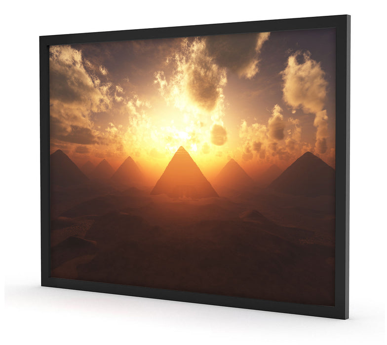 Pyramiden beim Sonnenuntergang, Poster mit Bilderrahmen