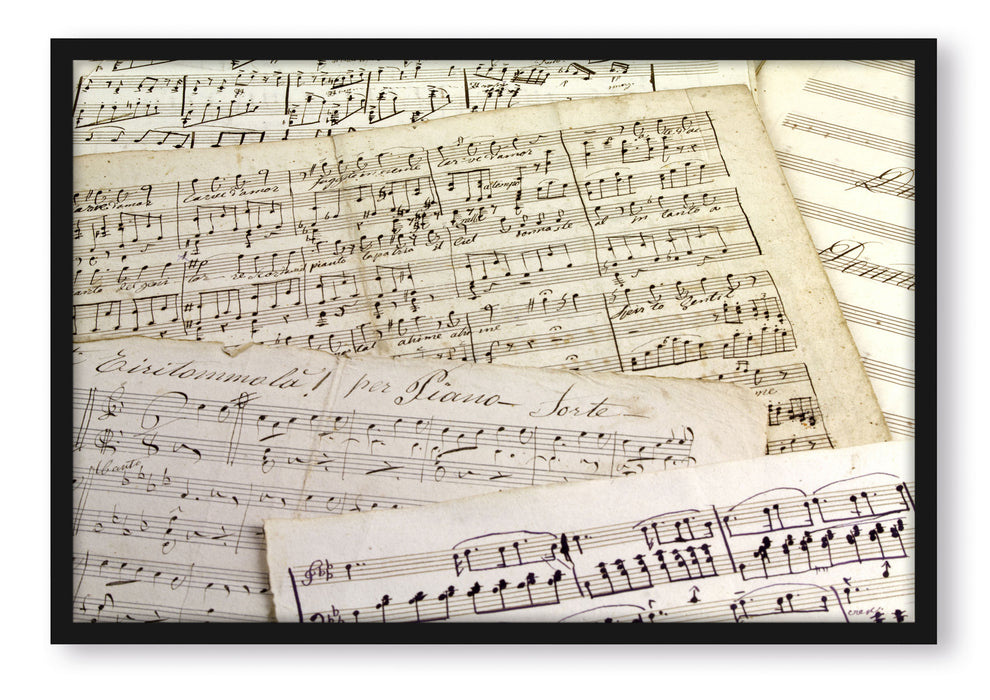 Pixxprint Stilvolle alte Notenblätter, Poster mit Bilderrahmen