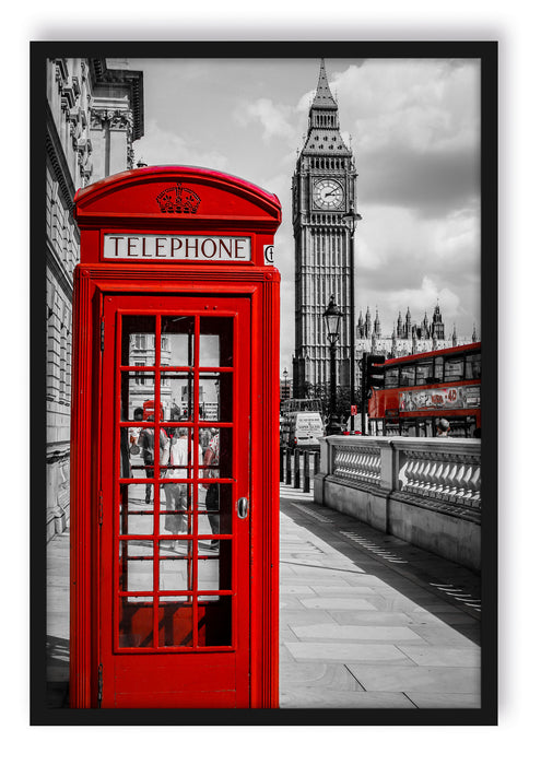Pixxprint Telefonzelle London, Poster mit Bilderrahmen