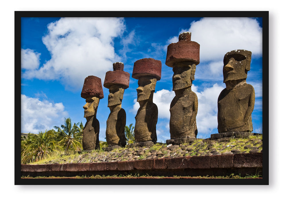 Pixxprint Moai Statuen Osterinseln, Poster mit Bilderrahmen