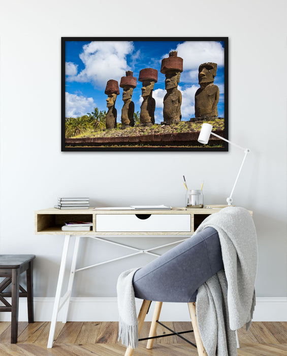 Moai Statuen Osterinseln, Poster mit Bilderrahmen