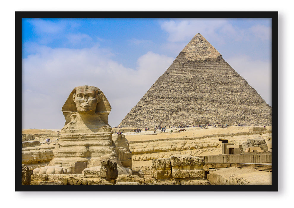 Sphinx von Gizeh mit Pyramide, Poster mit Bilderrahmen