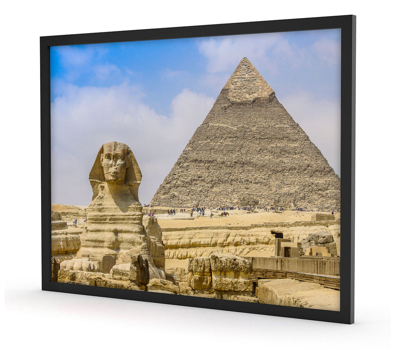 Sphinx von Gizeh mit Pyramide, Poster mit Bilderrahmen