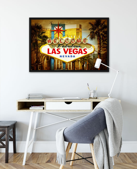 Las Vegas Ortseingangsschild, Poster mit Bilderrahmen