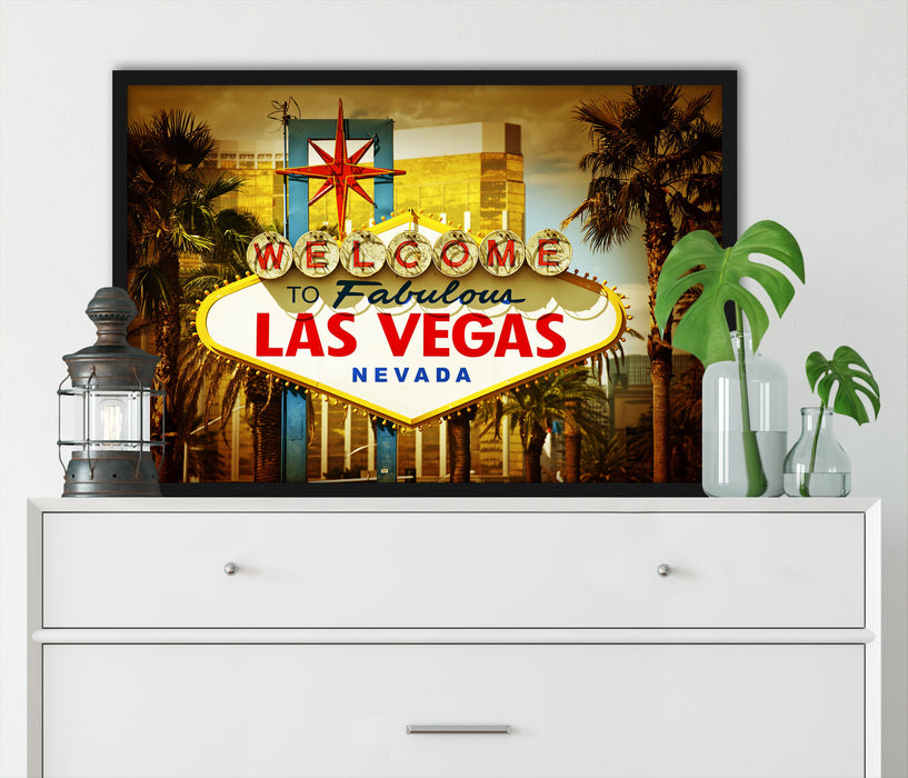 Las Vegas Ortseingangsschild, Poster mit Bilderrahmen