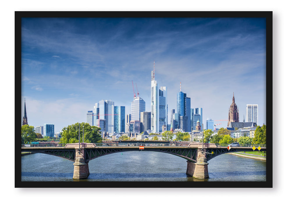 Pixxprint Skyline von Frankfurt am Main, Poster mit Bilderrahmen