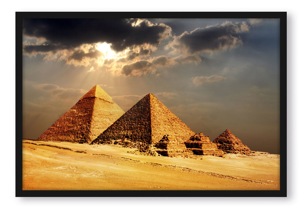 Pyramiden von Gizeh im Sonnenlicht, Poster mit Bilderrahmen