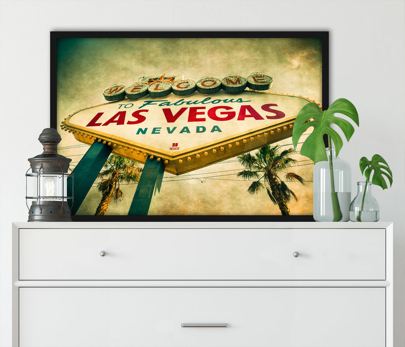 Las Vegas Ortsschild, Poster mit Bilderrahmen