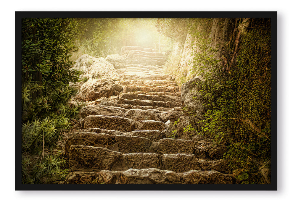 Schöne alte Steintreppe, Poster mit Bilderrahmen