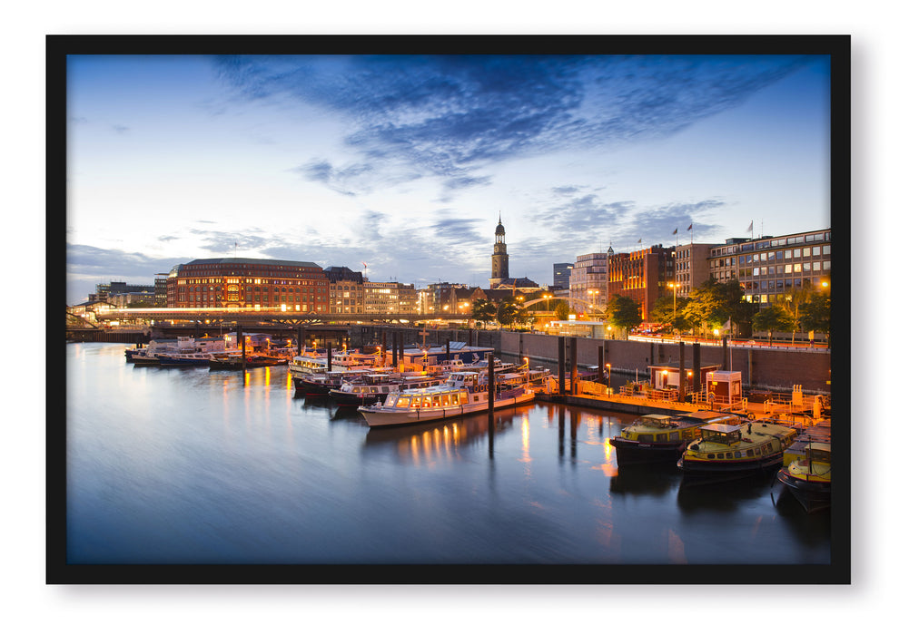 Hamburger Hafen am Abend, Poster mit Bilderrahmen