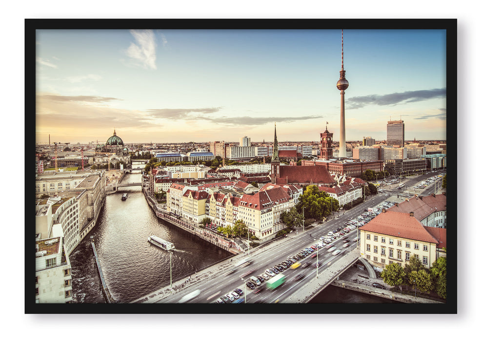 Pixxprint Skyline von Berlin, Poster mit Bilderrahmen