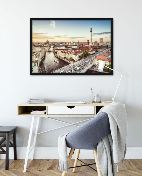 Skyline von Berlin, Poster mit Bilderrahmen