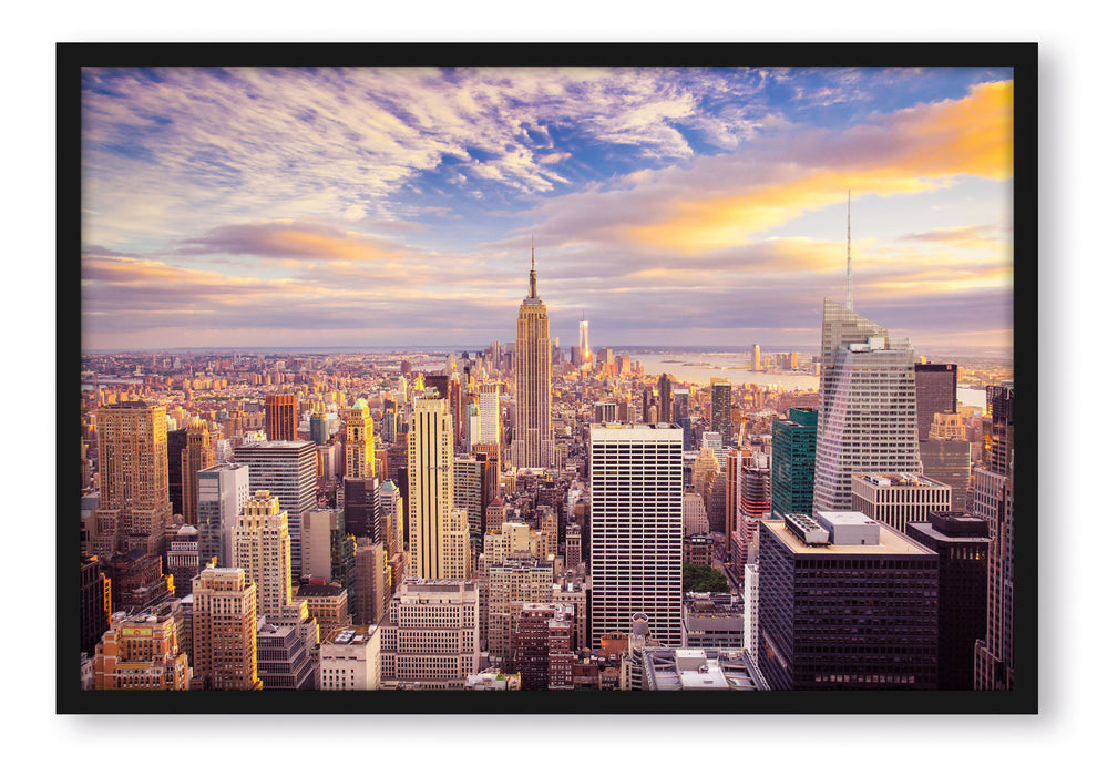Skyline New York Sonnenuntergang, Poster mit Bilderrahmen