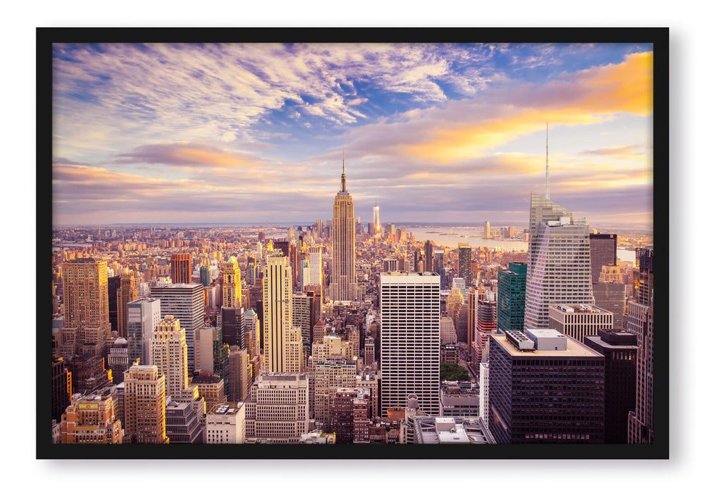 Pixxprint Skyline New York Sonnenuntergang, Poster mit Bilderrahmen