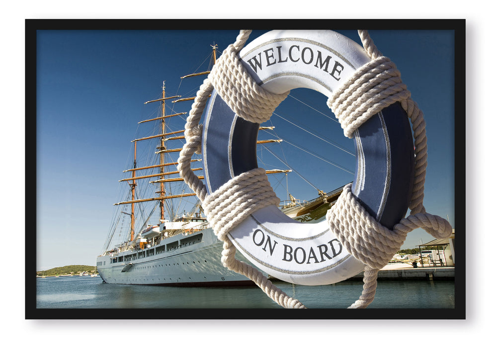 Pixxprint Rettungsring vor Schiff, Poster mit Bilderrahmen