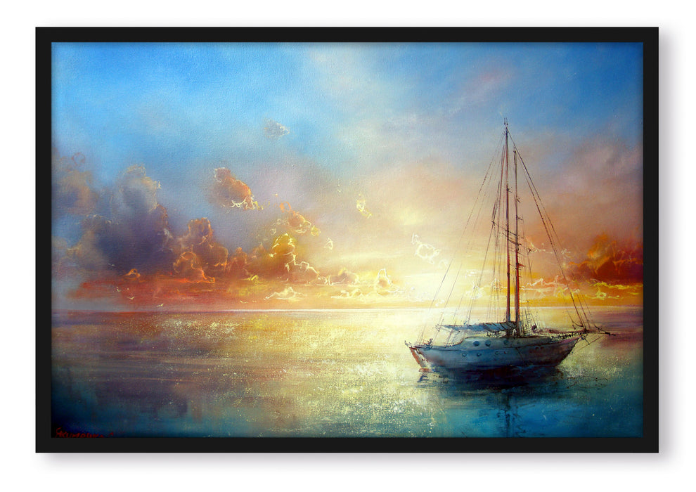 Pixxprint Schönes Gemälde eines Bootes, Poster mit Bilderrahmen