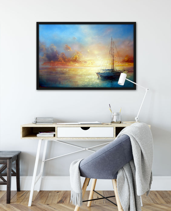 Schönes Gemälde eines Bootes, Poster mit Bilderrahmen