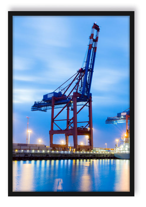 Containerkran im Hafen, Poster mit Bilderrahmen