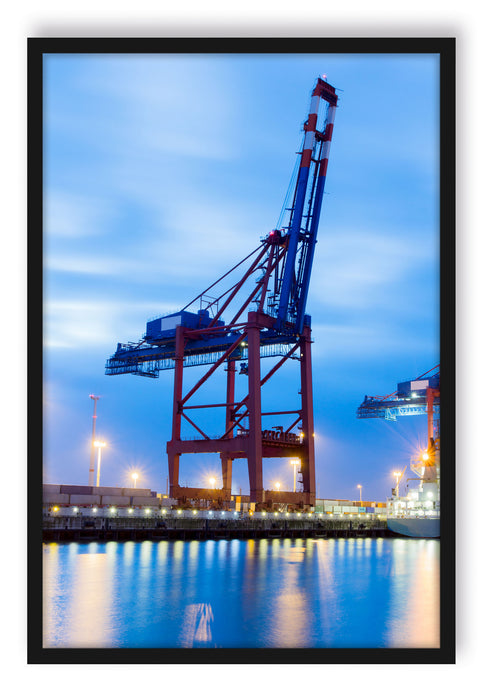 Pixxprint Containerkran im Hafen, Poster mit Bilderrahmen