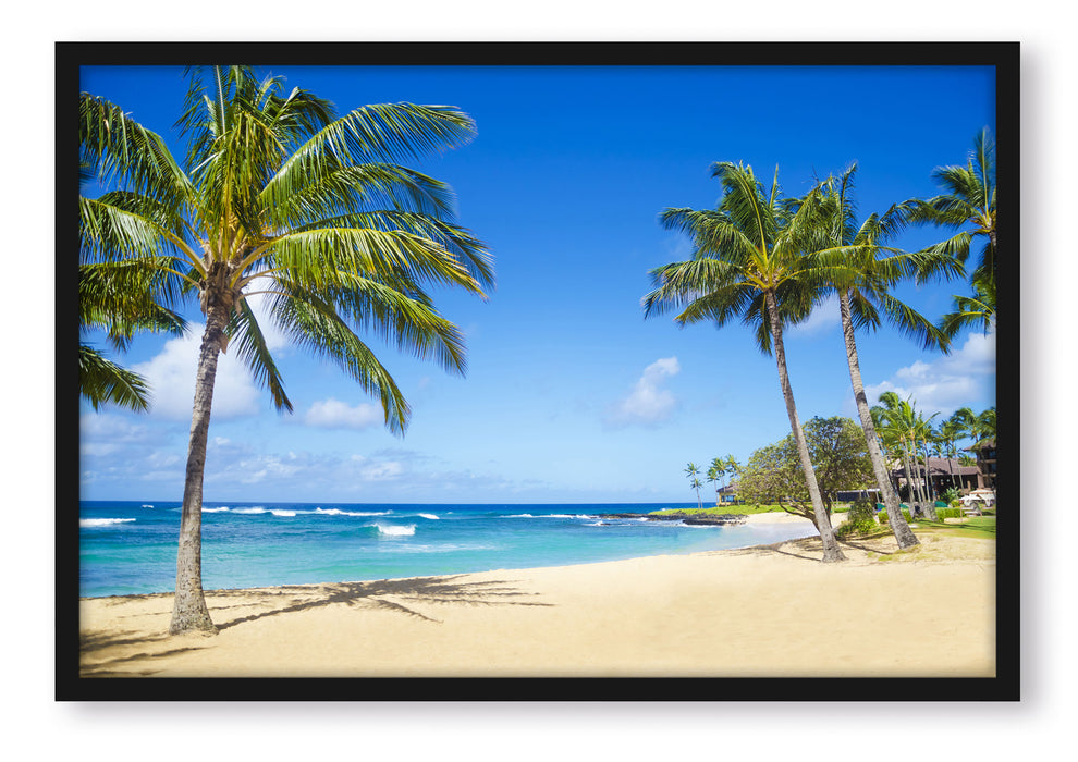 Pixxprint Wunderschöner Strand mit Palmen, Poster mit Bilderrahmen