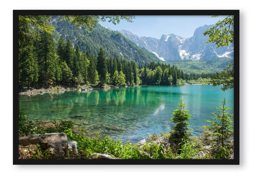 Wunderschöner See im Wald, Poster mit Bilderrahmen