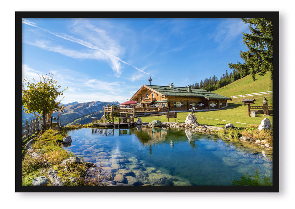 Pixxprint Schönes Haus in den Alpen, Poster mit Bilderrahmen