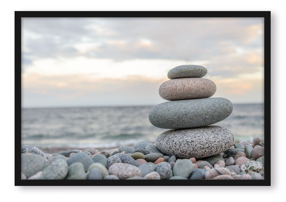 Pixxprint Steinturm am Strand, Poster mit Bilderrahmen