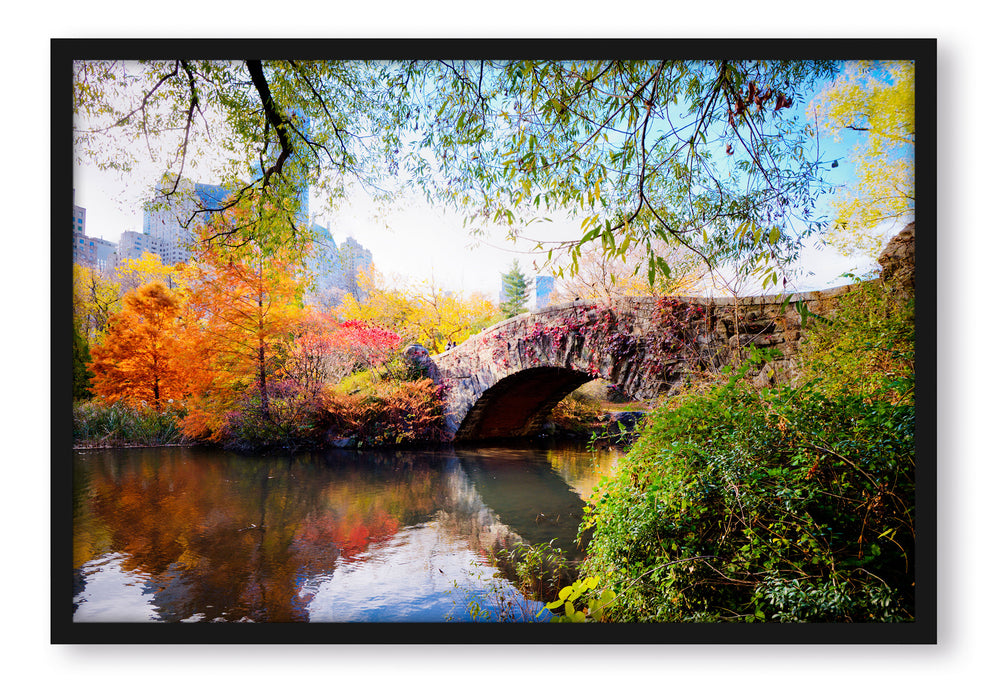 Pixxprint Brücke im Central Park, Poster mit Bilderrahmen