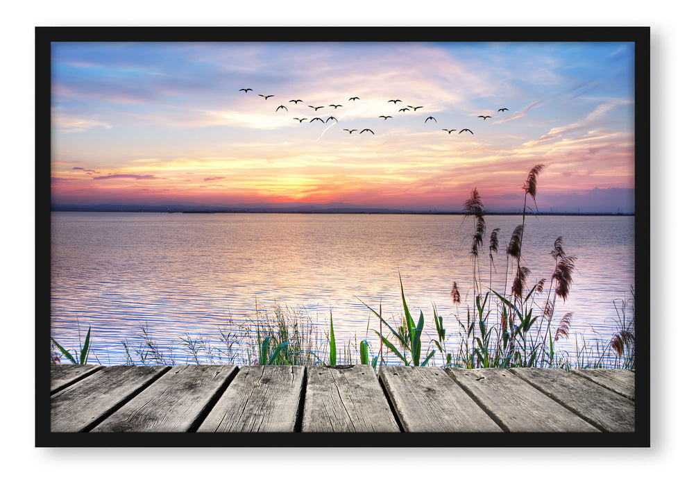 Pixxprint Steg mit Ausblick aufs Meer, Poster mit Bilderrahmen