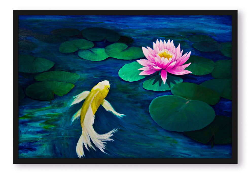 Koi mit Seerose Kunst, Poster mit Bilderrahmen