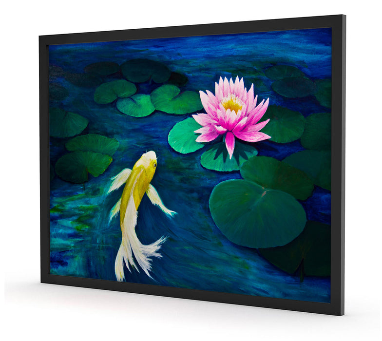 Koi mit Seerose Kunst, Poster mit Bilderrahmen